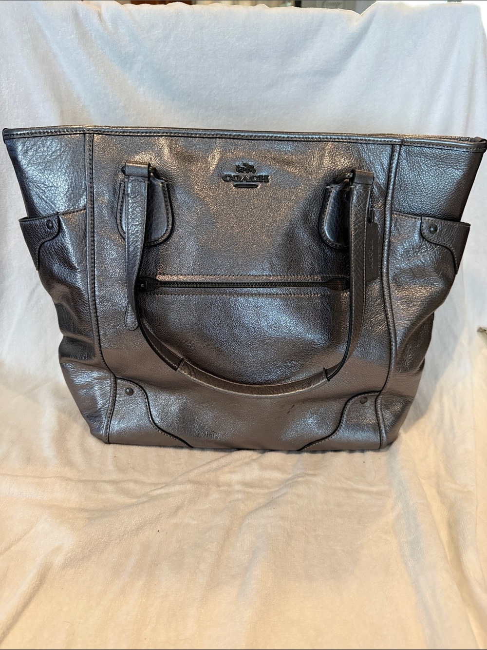 Coach Metallic Charcoal Leather Tote